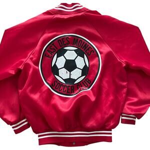 VTG 80s Soccer Club Red Satin Sports Jacket size M USA Retro